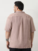 Plus Men's Mocha Mousse Cotton Half Sleeve Oversized Fit Textured Shirt with Cuban Collar
