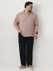 Plus Men's Mocha Mousse Cotton Half Sleeve Oversized Fit Textured Shirt with Cuban Collar
