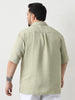 Plus Men's Pastel Olive Cotton Half Sleeve Oversized Fit Textured Shirt with Cuban Collar