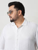 Plus Men's White Cotton Half Sleeve Oversized Fit Textured Shirt with Cuban Collar