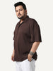 Plus Men's Brown Cotton Half Sleeve Oversized Fit Textured Shirt with Cuban Collar