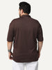 Plus Men's Brown Cotton Half Sleeve Oversized Fit Textured Shirt with Cuban Collar