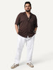 Plus Men's Brown Cotton Half Sleeve Oversized Fit Textured Shirt with Cuban Collar