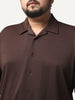 Plus Men's Brown Cotton Half Sleeve Oversized Fit Textured Shirt with Cuban Collar