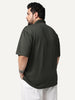 Plus Men's Dark Grey Cotton Half Sleeve Oversized Fit Textured Shirt with Cuban Collar