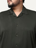 Plus Men's Dark Grey Cotton Half Sleeve Oversized Fit Textured Shirt with Cuban Collar