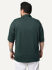 Plus Men's Dark Green Cotton Half Sleeve Oversized Fit Textured Shirt with Cuban Collar