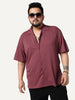 Plus Men's Light Maroon Cotton Half Sleeve Oversized Fit Textured Shirt with Cuban Collar