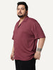 Plus Men's Light Maroon Cotton Half Sleeve Oversized Fit Textured Shirt with Cuban Collar