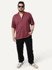 Plus Men's Light Maroon Cotton Half Sleeve Oversized Fit Textured Shirt with Cuban Collar