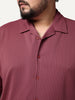 Plus Men's Light Maroon Cotton Half Sleeve Oversized Fit Textured Shirt with Cuban Collar