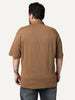 Plus Men's Mocha Cotton Half Sleeve Oversized Fit Textured Shirt with Cuban Collar