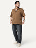 Plus Men's Mocha Cotton Half Sleeve Oversized Fit Textured Shirt with Cuban Collar
