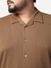 Plus Men's Mocha Cotton Half Sleeve Oversized Fit Textured Shirt with Cuban Collar
