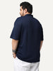 Plus Men's Navy Cotton Half Sleeve Oversized Fit Textured Shirt with Cuban Collar
