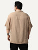 Plus Men's Beige Cotton Half Sleeve Relaxed Fit Textured Shirt with Cuban Collar