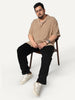 Plus Men's Beige Cotton Half Sleeve Relaxed Fit Textured Shirt with Cuban Collar