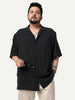 Plus Men's Black Cotton Half Sleeve Relaxed Fit Textured Shirt with Cuban Collar