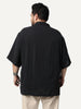Plus Men's Black Cotton Half Sleeve Relaxed Fit Textured Shirt with Cuban Collar