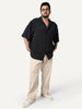 Plus Men's Black Cotton Half Sleeve Relaxed Fit Textured Shirt with Cuban Collar