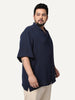 Plus Men's Navy Cotton Half Sleeve Relaxed Fit Textured Shirt with Cuban Collar