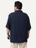 Plus Men's Navy Cotton Half Sleeve Relaxed Fit Textured Shirt with Cuban Collar