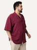 Plus Men's Red Cotton Half Sleeve Relaxed Fit Textured Shirt with Cuban Collar