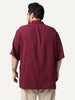 Plus Men's Red Cotton Half Sleeve Relaxed Fit Textured Shirt with Cuban Collar