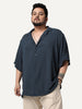 Plus Men's Steel Cotton Half Sleeve Relaxed Fit Textured Shirt with Cuban Collar