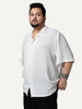 Plus Men's White Cotton Half Sleeve Relaxed Fit Textured Shirt with Cuban Collar