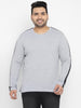 Plus Men's Grey Color-Block Regular Fit Full Sleeve Cotton T-Shirt
