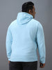 Plus Men's Blue Cotton Solid Button Hooded Neck Sweatshirt