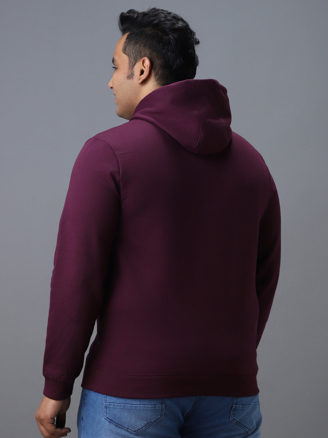 Plus Men's Purple Cotton Solid Hooded Neck Sweatshirt