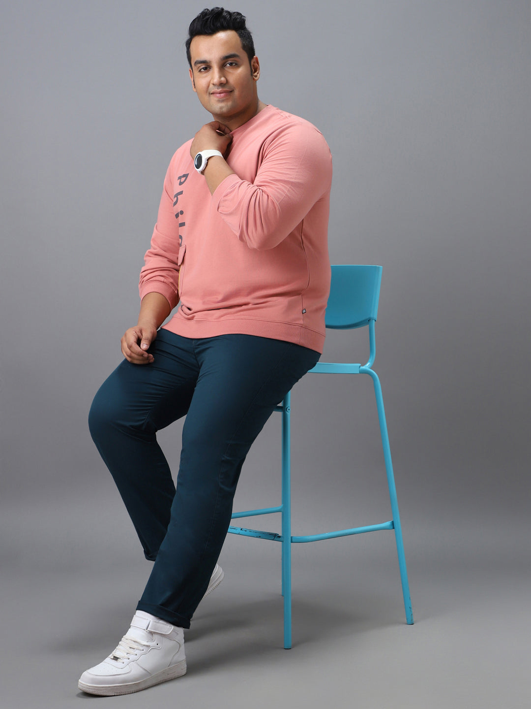 Urbano Plus Men's Pink Cotton Graphic Print Round Neck Sweatshirt