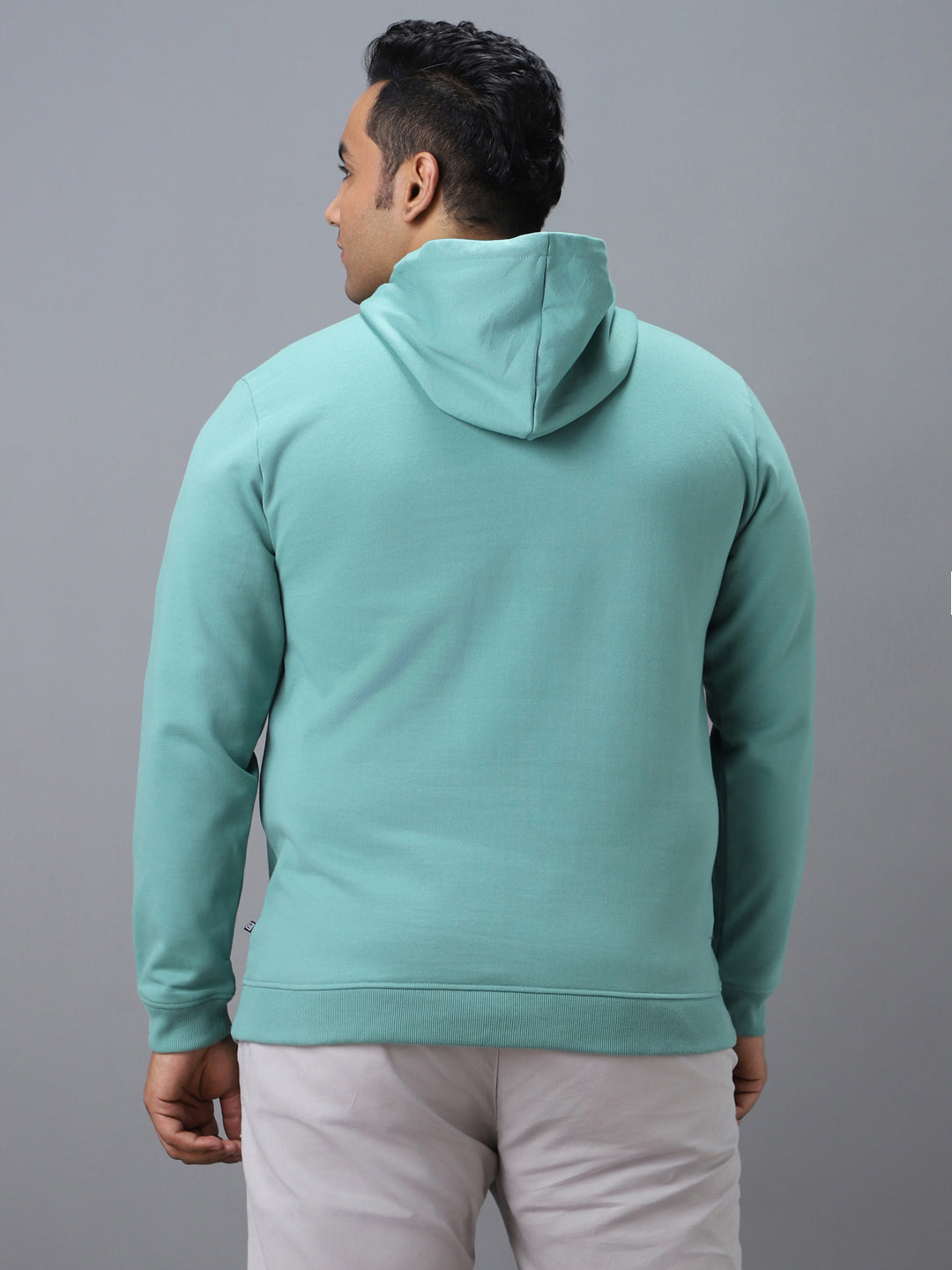 Plus Men's Green Cotton Solid Hooded Neck Sweatshirt