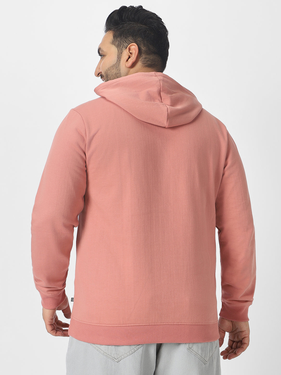 Plus Men's Pink Cotton Solid Hooded Neck Sweatshirt