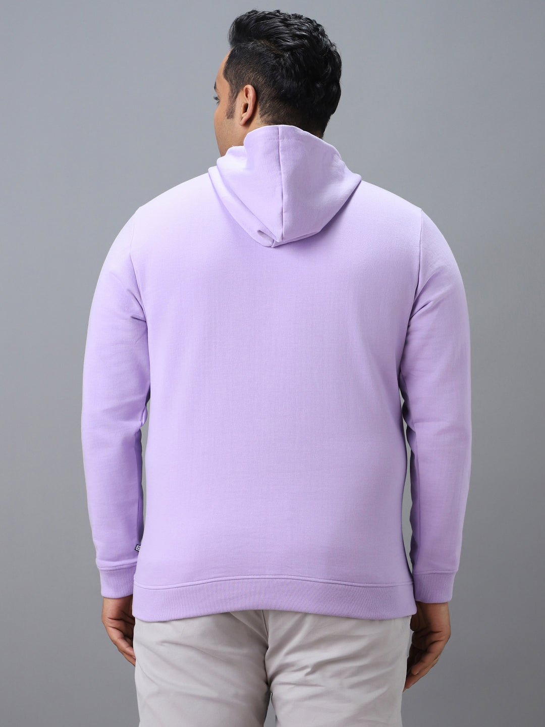 Plus Men's Purple Cotton Solid Hooded Neck Sweatshirt