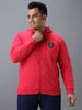 Plus Men's Pink Cotton Solid Zippered Hooded Neck Sweatshirt