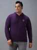 Plus Men's Purple Cotton Solid Zippered Hooded Neck Sweatshirt