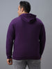 Plus Men's Purple Cotton Solid Zippered Hooded Neck Sweatshirt