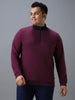 Plus Men's Purple Cotton Solid Zippered High Neck Sweatshirt