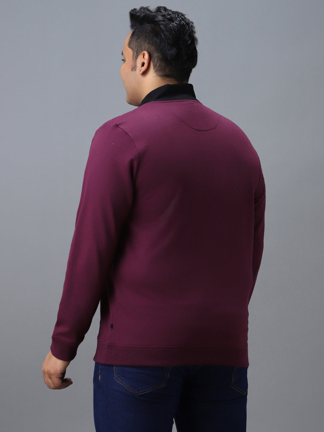 Urbano Plus Men's Purple Cotton Solid Zippered High Neck Sweatshirt