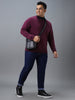 Urbano Plus Men's Purple Cotton Solid Zippered High Neck Sweatshirt