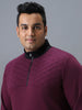 Urbano Plus Men's Purple Cotton Solid Zippered High Neck Sweatshirt