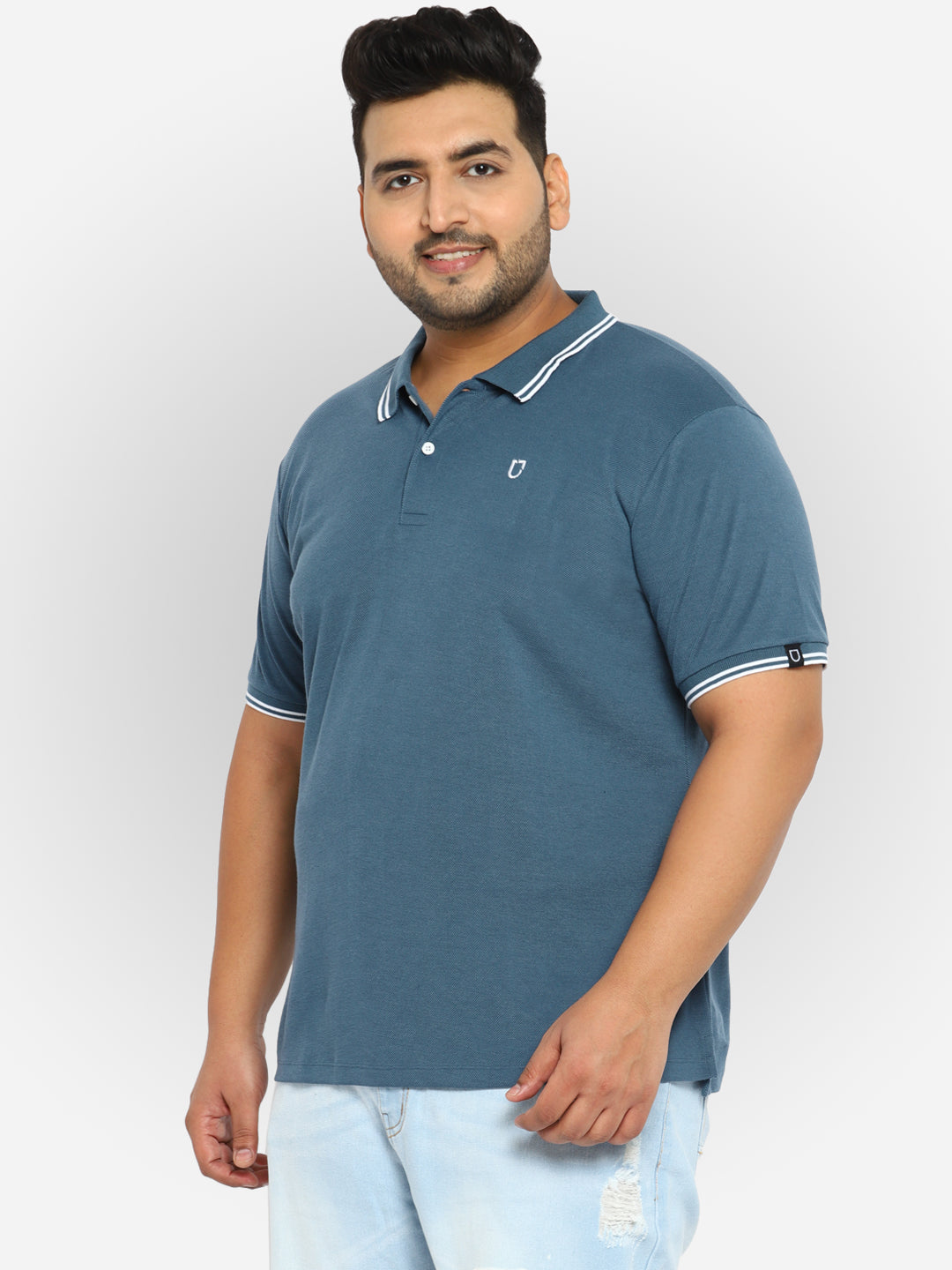 Urbano Plus Men's Dark Grey Solid Regular Fit Half Sleeve Cotton Polo T-Shirt