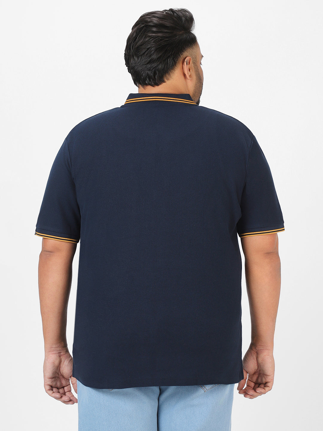Plus Men's Navy Blue Solid Regular Fit Polo T-Shirt