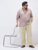 Plus Men's Beige Loose Fit Solid Linen Blend Trousers Non-Stretchable