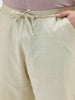 Plus Men's Beige Loose Fit Solid Linen Blend Trousers Non-Stretchable