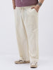 Plus Men's Cream Loose Fit Solid Linen Blend Trousers Non-Stretchable