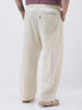 Plus Men's Cream Loose Fit Solid Linen Blend Trousers Non-Stretchable